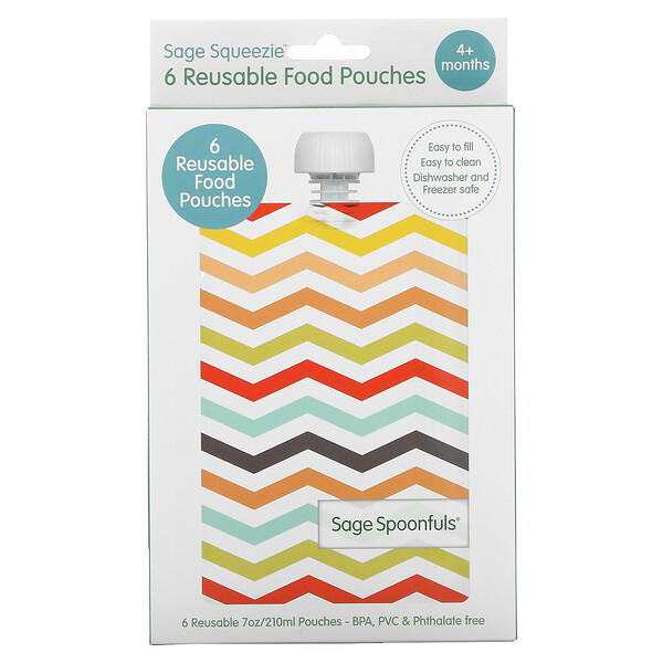 Многоразовые пакеты для еды, от 4 месяцев, 6 шт. в упаковке Sage Spoonfuls