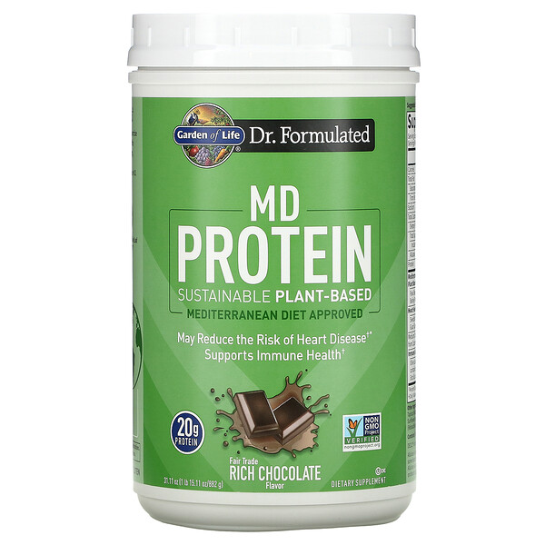 MD Protein, Натуральный растительный продукт, насыщенный шоколад, 31,11 унции (882 г) Garden of Life