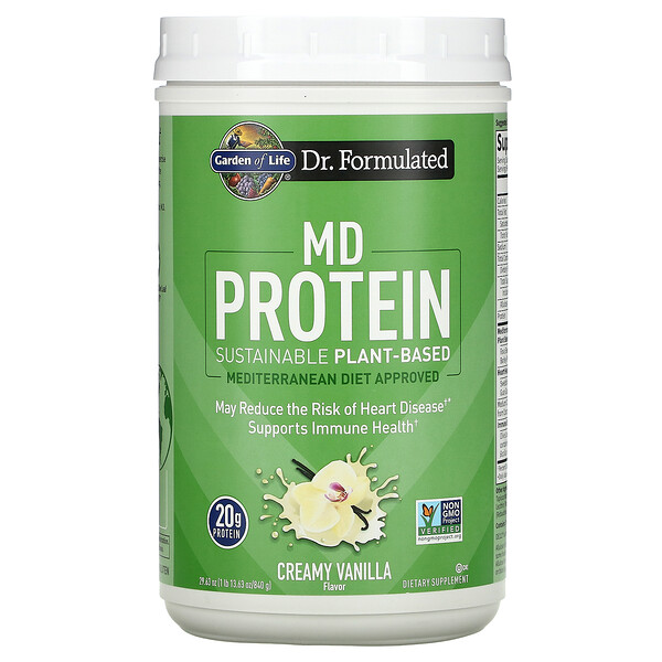 MD Protein, Устойчивый растительный продукт, сливочно-ванильный, 29,63 унции (840 г) Garden of Life