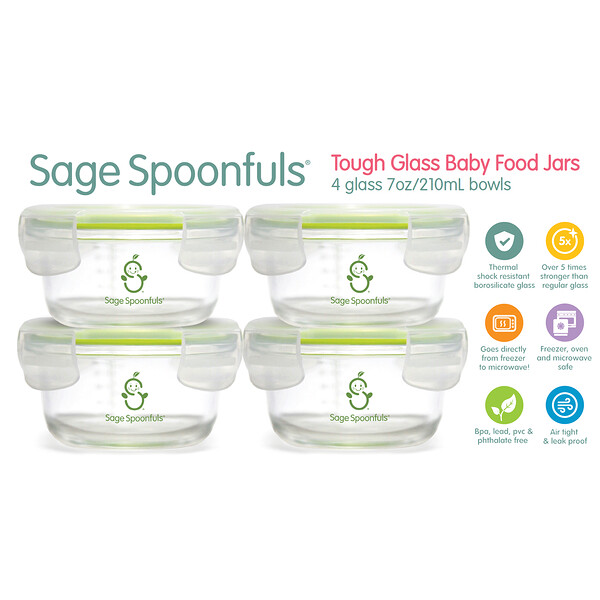 Миски из прочного стекла, 4 упаковки по 7 унций (210 мл) каждая Sage Spoonfuls