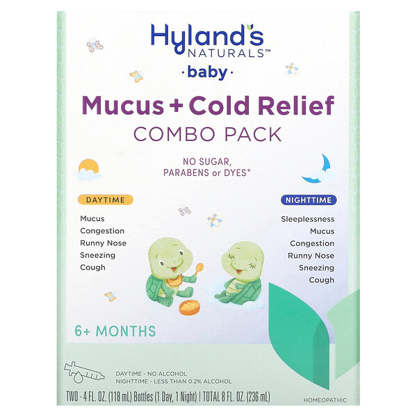Baby, Mucus + Cold Relief, дневной и ночной набор, 6+ месяцев, 2 бутылочки по 4 жидких унции (118 мл) каждая Hyland's Naturals