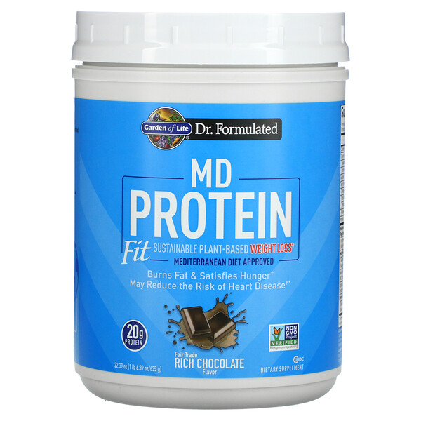 MD Protein, Похудение на устойчивой растительной основе, насыщенный шоколад, 22,39 унции (635 г) Garden of Life