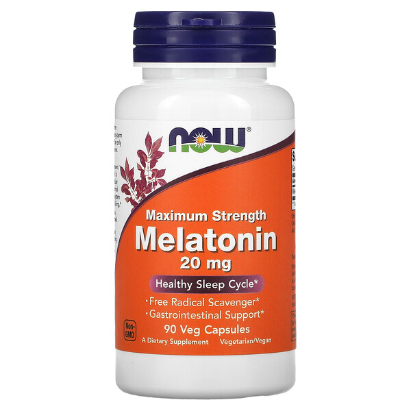 Мелатонин максимальной силы, 20 мг, 90 растительных капсул NOW Foods