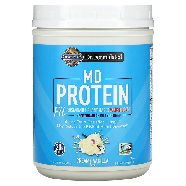 MD Protein Fit, Устойчивое средство для похудения на растительной основе, со сливочно-ванильным вкусом, 21,34 унции (605 г) Garden of Life