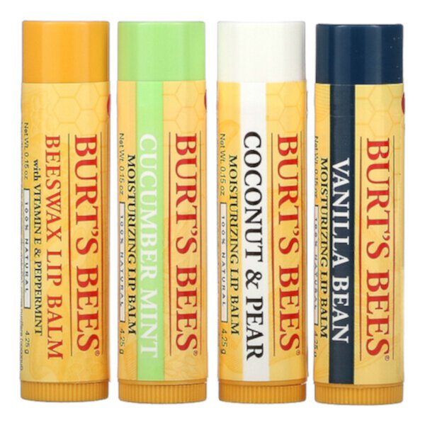 Увлажняющие бальзамы для губ, в ассортименте, 4 упаковки по 0,15 унции (4,25 г) каждая BURT'S BEES