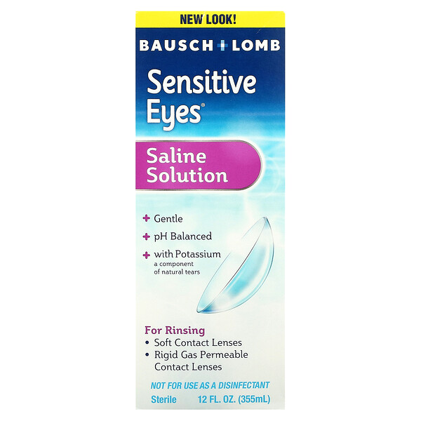 Солевой раствор, для чувствительных глаз, 12 жидких унций (355 мл) Bausch + Lomb