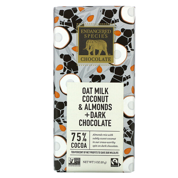 Oat Milk Coconut & Minmond + Dark Chocolate, 75% какао, 3 унции (85 г) Endangered Species