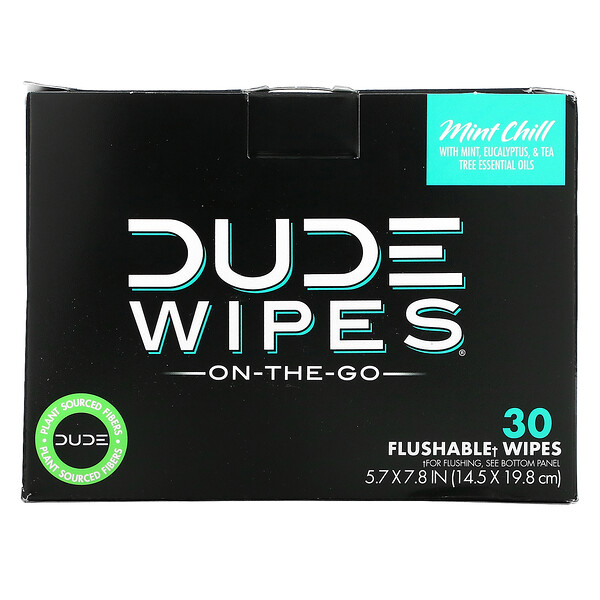 Wipes, On-The-Go, Flushable Wipes, Mint Chill, 30 салфеток в индивидуальной упаковке (5,7 x 7,8 дюйма) каждая Dude Products