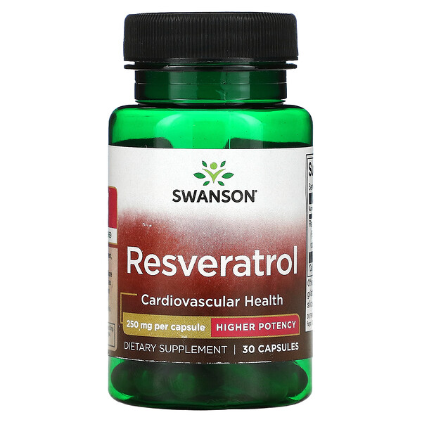 Ресвератрол, сильнодействующий, 250 мг, 30 капсул Swanson