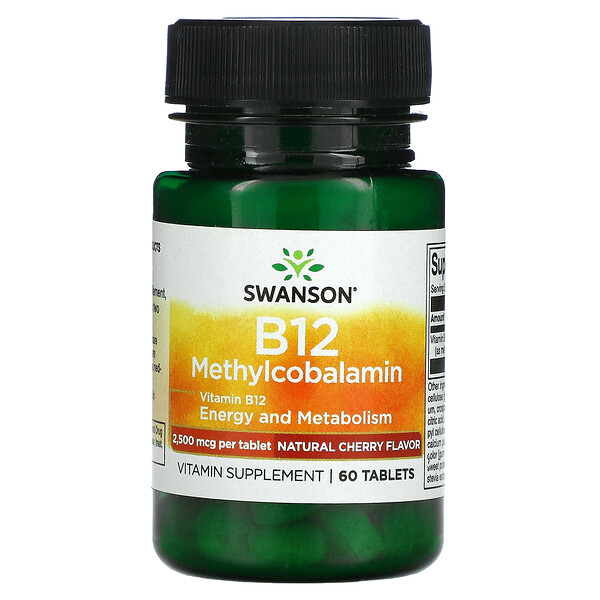 B12, Метилкобаламин, Вишня - 2500 мкг - 60 таблеток - Swanson Swanson