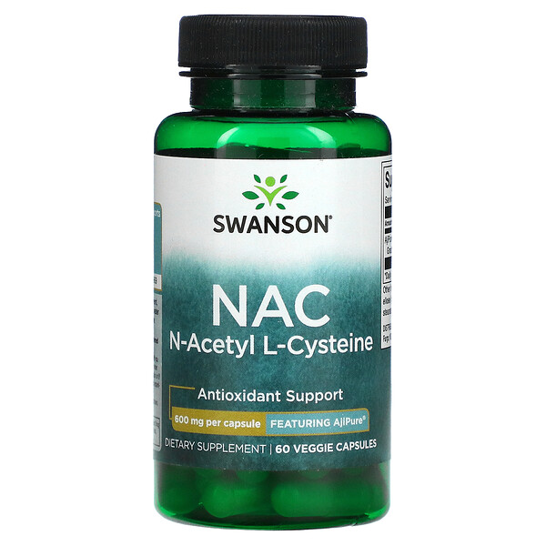 NAC, N-ацетил-L-цистеин, 600 мг, 60 растительных капсул Swanson
