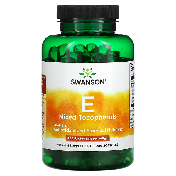 Смешанные токоферолы с витамином Е, 400 МЕ, 250 гелевых капсул Swanson