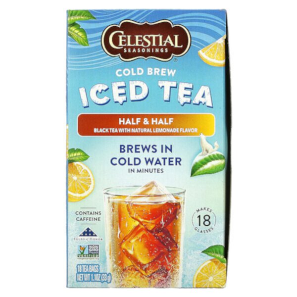 Холодный чай со льдом, половина черного чая с натуральным лимонадом, 18 чайных пакетиков, 1,1 унции (33 г) Celestial Seasonings