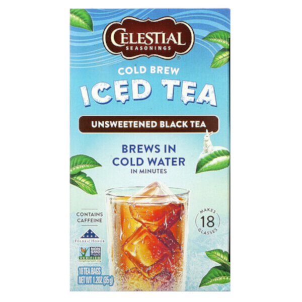 Холодный чай со льдом, несладкий черный чай, 18 чайных пакетиков, 1,2 унции (35 г) Celestial Seasonings