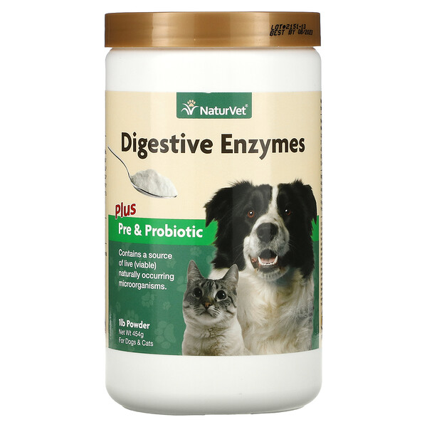 Пищеварительные ферменты плюс порошок пре- и пробиотиков, для собак и кошек, 1 фунт (454 г) NaturVet