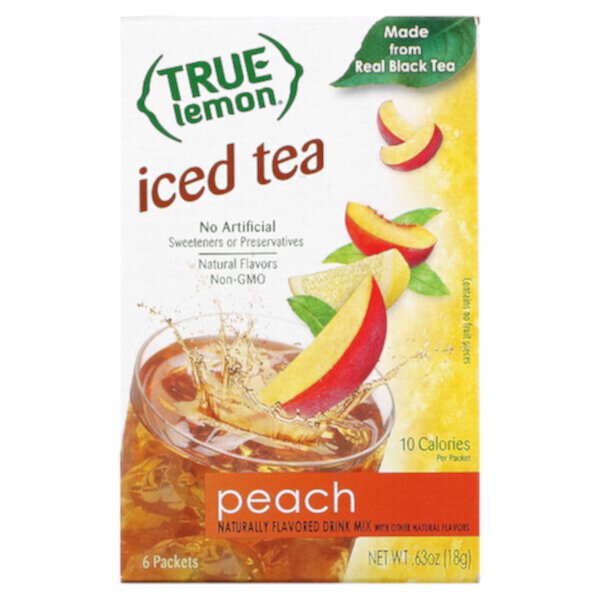 Чай со льдом, персиковый, 6 пакетиков по 0,11 унции (3 г) каждый True Citrus