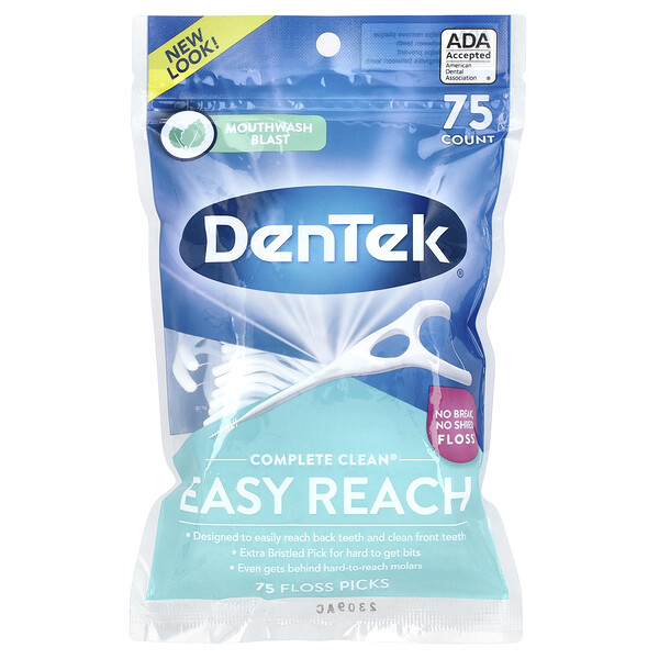 Зубные нити Complete Clean с ершиком, 75 шт., защищают от налета и гингивита DenTek