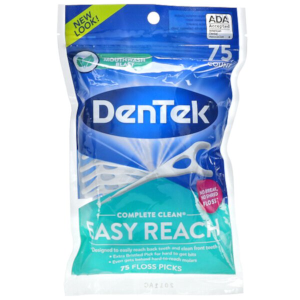 Complete Clean, Easy Reach Floss Picks, жидкость для полоскания рта, 75 шт. DenTek