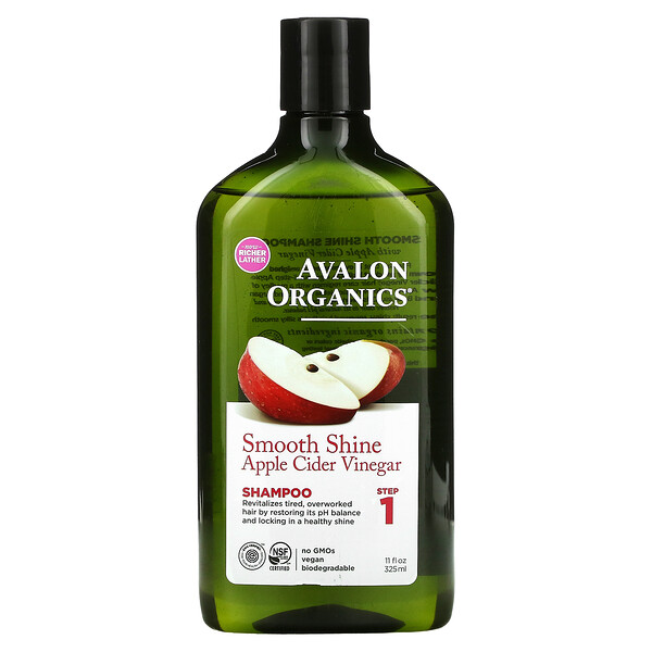 Шампунь, Smooth Shine, шаг 1, яблочный уксус, 11 жидких унций (325 мл) Avalon Organics