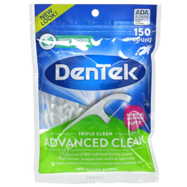 Advanced Clean Floss Picks, струйная жидкость для полоскания рта, 150 наборов нити DenTek