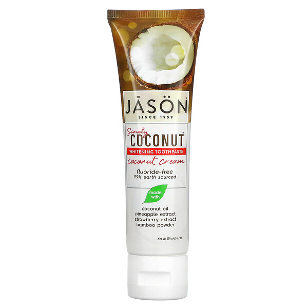 Simply Coconut, Отбеливающая зубная паста, кокосовый крем, 4,2 унции (119 г) Jason Natural