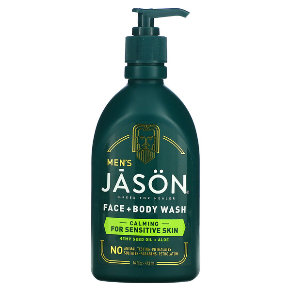 Men's, Средство для мытья лица и тела, масло семян конопли + алоэ, 16 жидких унций (473 мл) Jason Natural