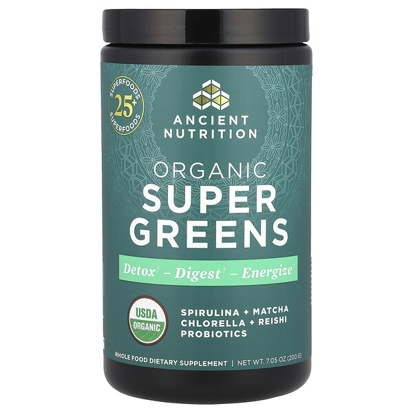 Organic Super Greens,  7.05 oz (Унции) (200 g) Ancient Nutrition