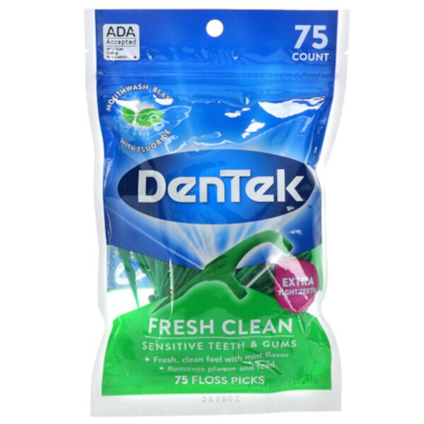 Fresh Clean, Floss Picks, жидкость для полоскания рта, 75 шт. DenTek