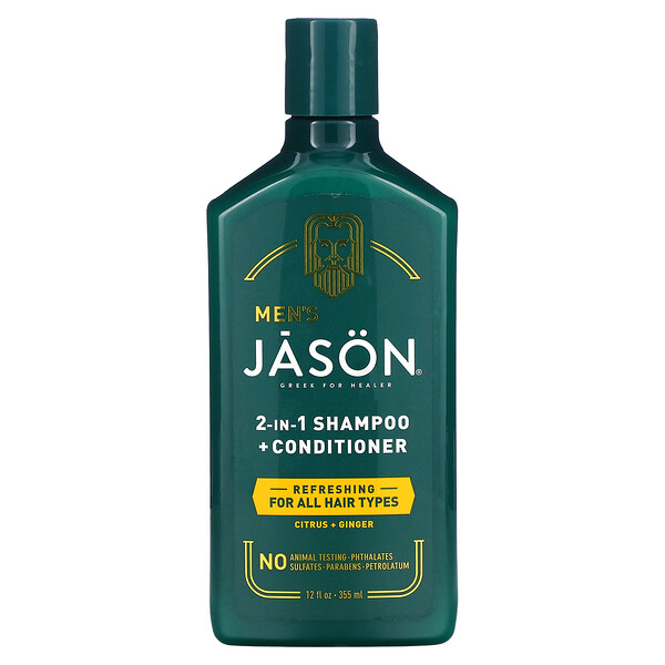 Men's, Шампунь 2-в-1 + кондиционер для всех типов волос, цитрус + имбирь, 12 жидких унций (355 мл) Jason Natural