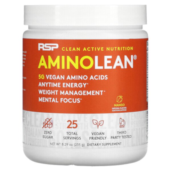 AminoLean, Основные веганские аминокислоты, манго, 8,29 унции (235 г) RSP Nutrition