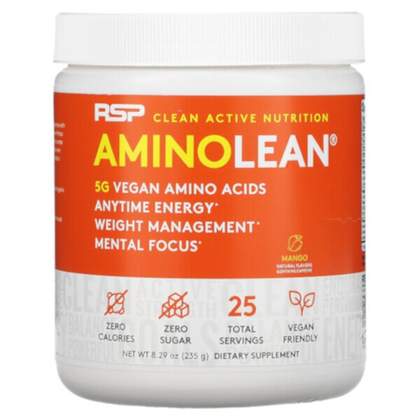 AminoLean, Основные веганские аминокислоты, манго, 8,29 унции (235 г) RSP Nutrition