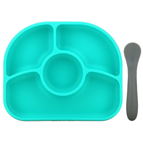 Yumi, Силиконовая тарелка и ложка-непроливайка, от 4 месяцев, зеленая, 1 набор BBLÜV