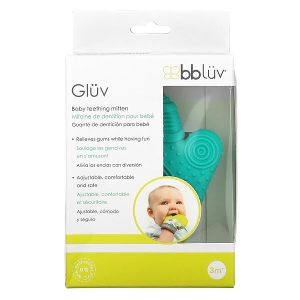 Gluv, Детские варежки для прорезывания зубов, от 3 месяцев, синяя, 1 варежка BBLÜV