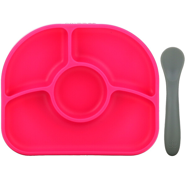 Yumi, Силиконовая тарелка и ложка-непроливайка, от 4 месяцев, розовая, 1 набор BBLÜV