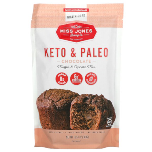 Кето- и палео-шоколадная смесь для маффинов и капкейков, 10,57 унций (300 г) Miss Jones