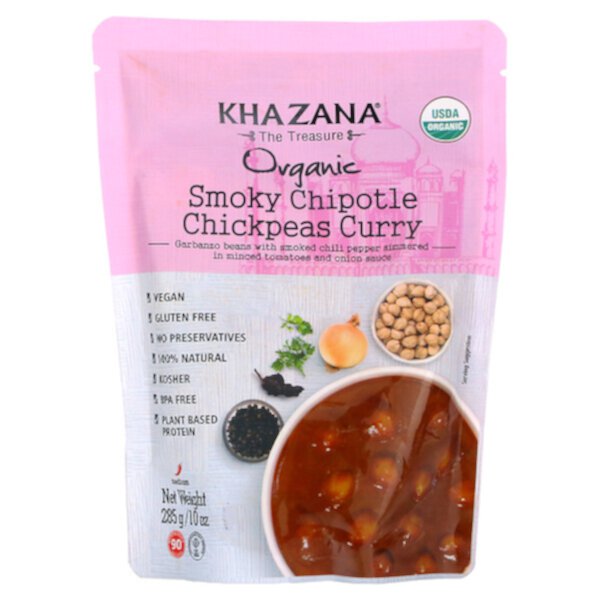 Organic Smoky Chipotle Chickpeas Curry, Medium, 10 унций (285 г) Khazana