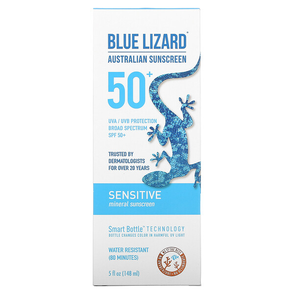 Sensitive, Минеральный солнцезащитный крем, SPF 50+, 5 жидких унций (148 мл) Blue Lizard