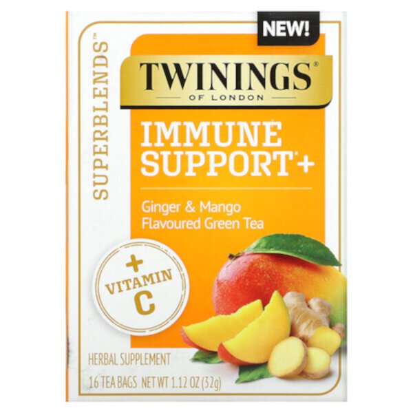 Superblends Immune Support с витамином С, зеленым чаем с имбирем и манго, 16 чайных пакетиков, 1,12 унции (32 г) Twinings