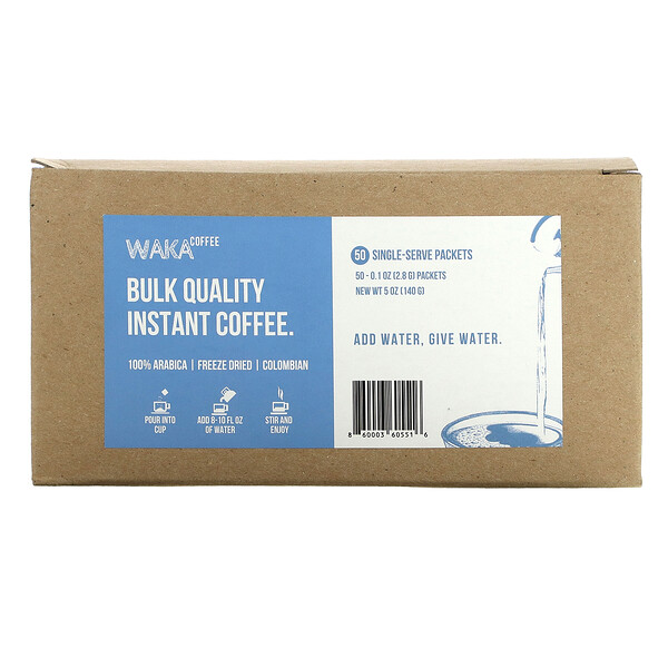 Растворимый кофе 100% арабика, лиофилизированный колумбийский кофе, 50 порционных пакетиков по 0,1 унции (2,8 г) каждый Waka Coffee