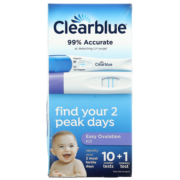 Easy Ovulation Kit, 10 тестов на овуляцию + 1 тест на беременность Clearblue