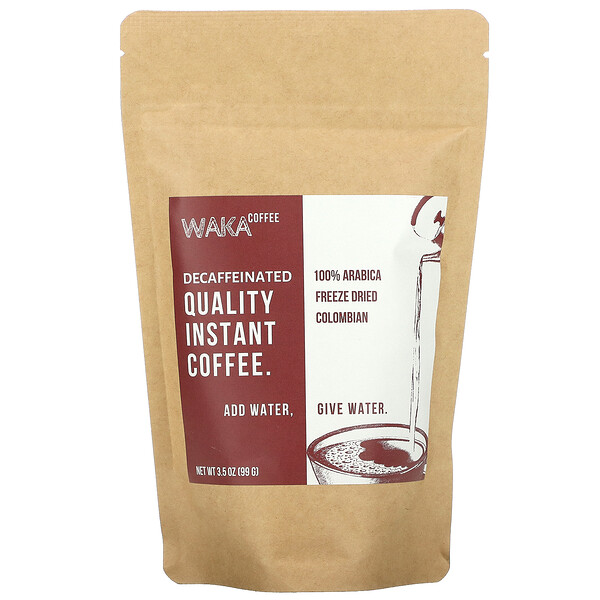 Растворимый кофе 100% арабика, лиофилизированный колумбийский, средней обжарки, без кофеина, 3,5 унции (99 г) Waka Coffee