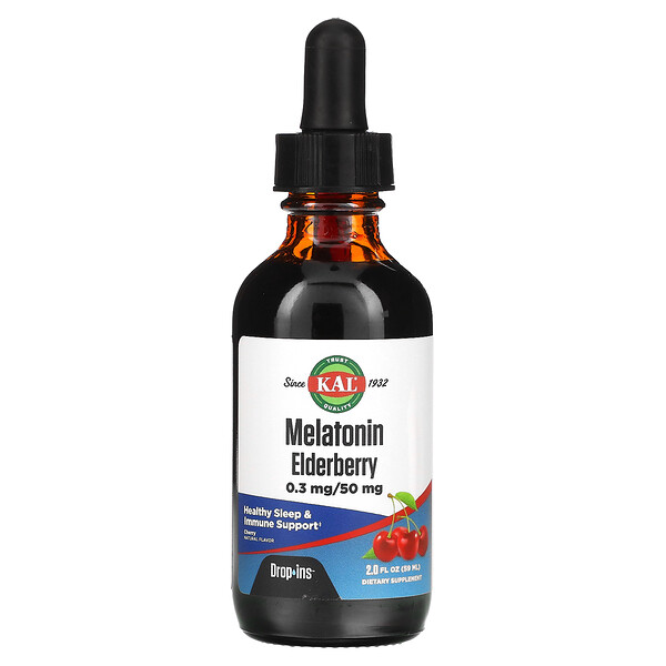 Melatonin Elderberry Drops Ins, натуральная вишня, 2 жидких унции (59 мл) KAL