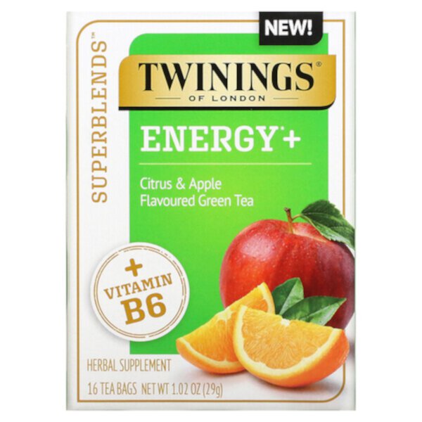 Superblends, Energy с витамином B6, зеленым чаем с цитрусовыми и яблоком, 16 чайных пакетиков по 1,02 унции (29 г) Twinings