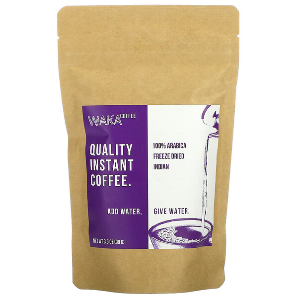 Растворимый кофе из 100% арабики, лиофилизированный индийский, легкой обжарки, 3,5 унции (99 г) Waka Coffee