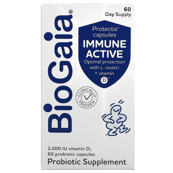 Immune Active, Капсулы Protectis, 2000 МЕ, 60 пробиотических капсул BioGaia