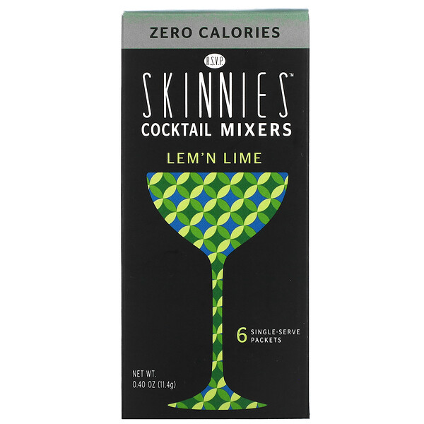 Cocktail Mixers, Lem' N Lime, ноль калорий, 6 пакетиков на одну порцию, 0,40 унции (11,4 г) каждый RSVP Skinnies