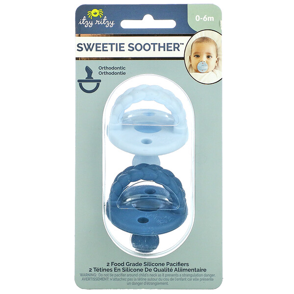 Sweetie Soother, Пустышки из пищевого силикона, для детей от 0 до 6 месяцев, косички Sky & Surf, 2 пустышки Itzy Ritzy