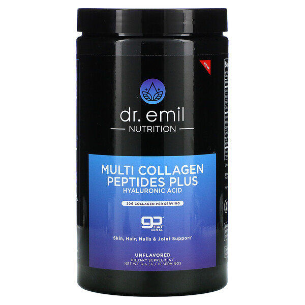 Multi Collagen Peptides Plus Hyaluronic Acid Powder, без вкусовых добавок, 316,5 г Dr. Emil Nutrition