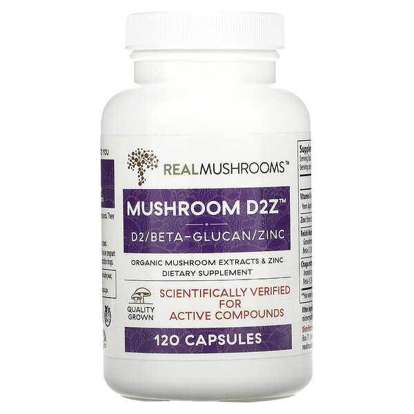 Mushroom D2Z, D2/бета-глюкан/цинк, 120 капсул Real Mushrooms
