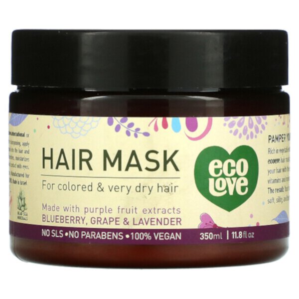 Маска для волос, черника, виноград и лаванда, 11,8 жидких унций (350 мл) Eco Love